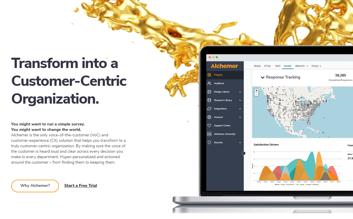 Alchemer gold splash website page