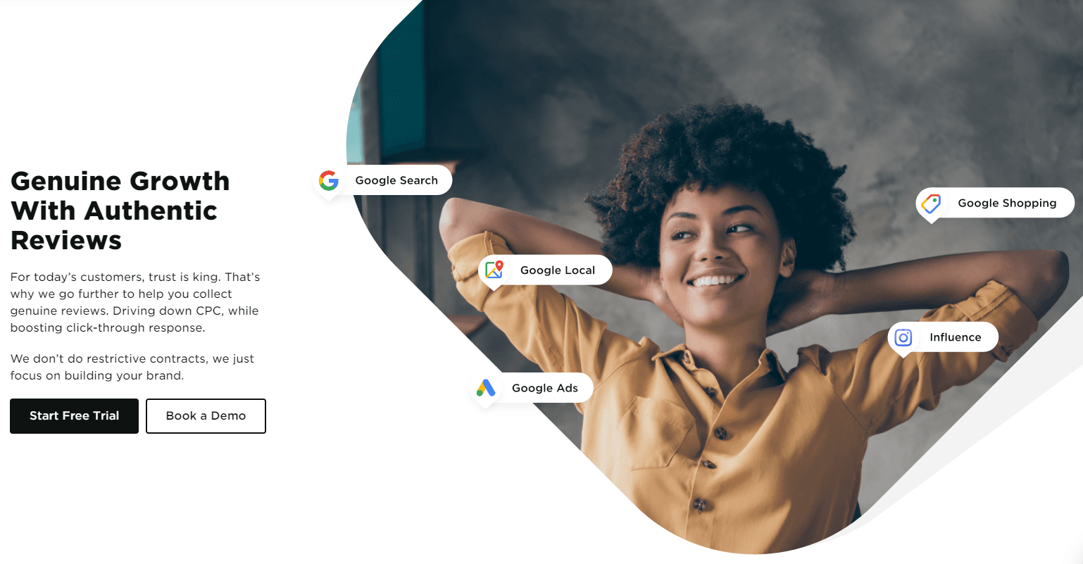 Woman smiling reviews.io web page