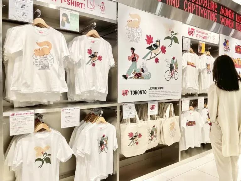Rack of custom UNIQLO clothing at their store in Toronto.