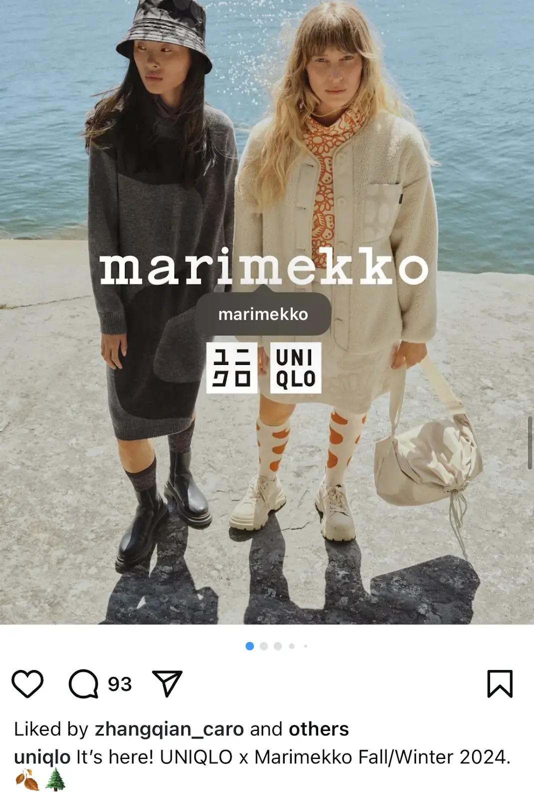 Instagram post highlighting the collaboration between UNIQLO and Marimekko.