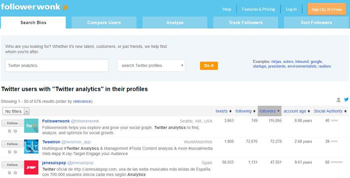 Herramienta de análisis de Twitter - Followerwonk