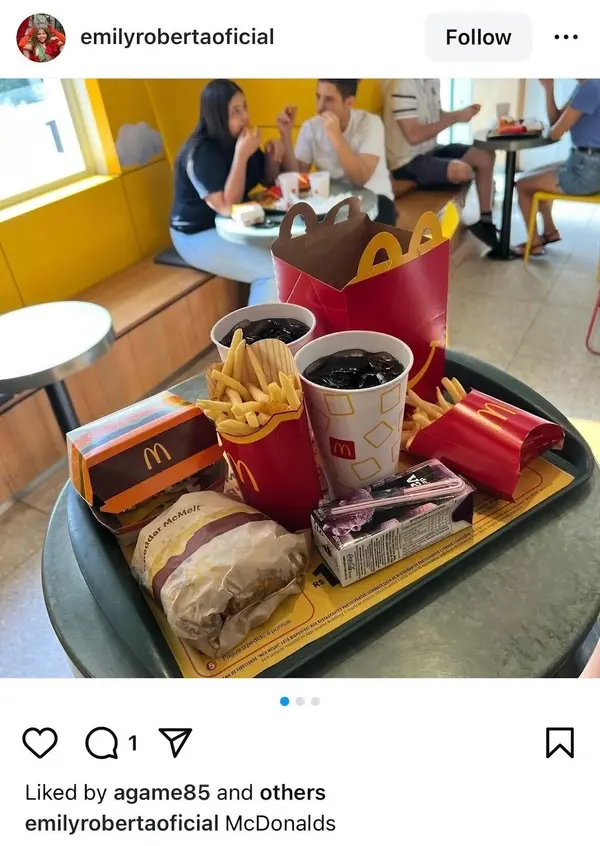 Instagram post by user emilyrobertaofficial showing a tray of McDonald