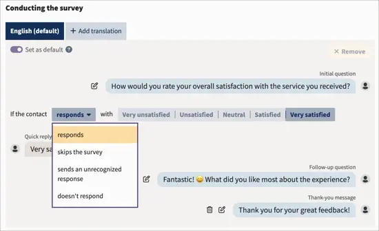 Screenshot of setting up a CSAT survey via Hootsuite.