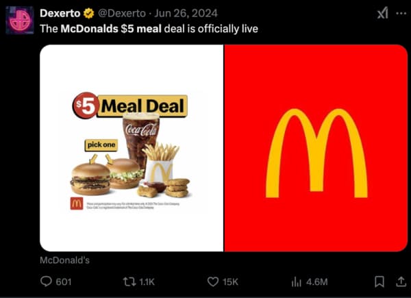 IG post declaring that the $5 meal deal from McDonald
