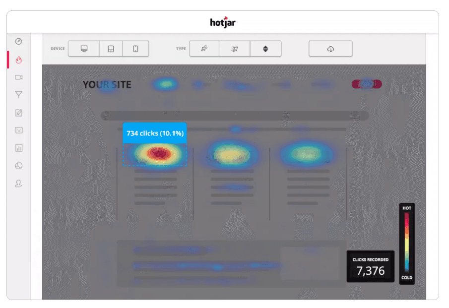 Hotjar Heat Map Screenshot aus dem Tool