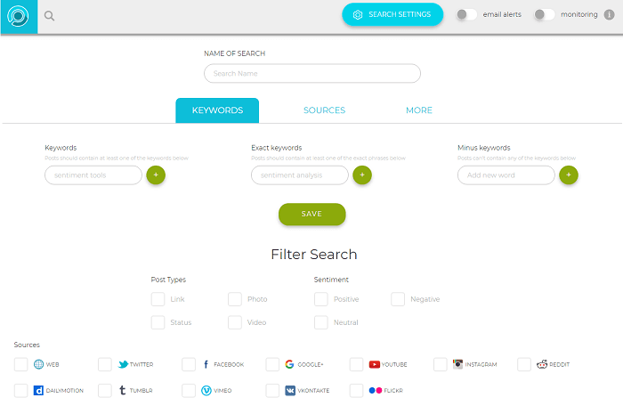 Sentiment analysis tools - Social Searcher