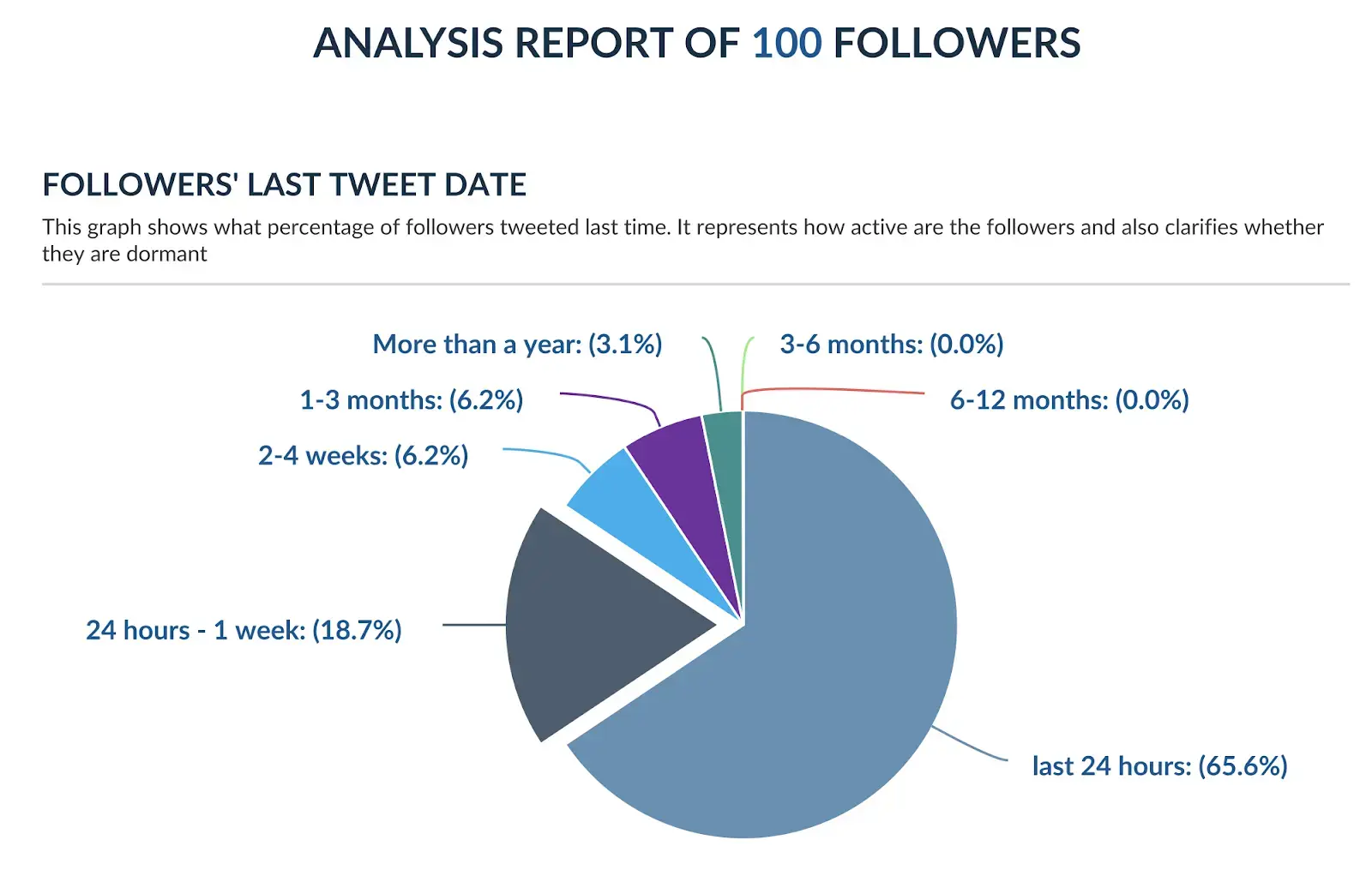 Pie chart displaying "Analysis report of 100 followers: Follower