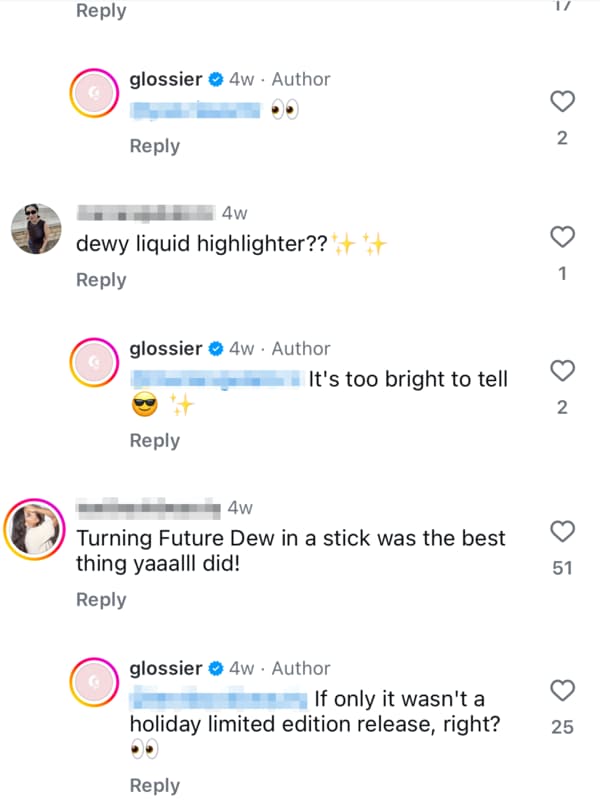 Anonymous Instagram users mentioning glossier