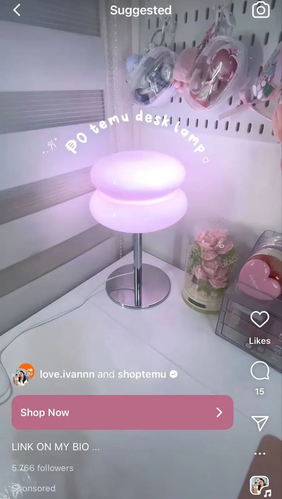 Smartphone screen featuring a picture of a lamp in a simple setting.