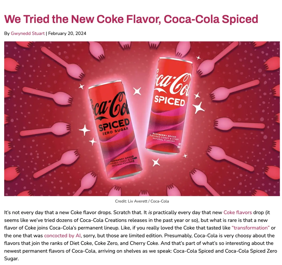 A glowing review of Coca-Cola spiced.