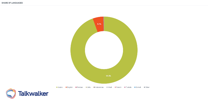 Distribution of languages used by consumer on social media when talking about banks in Saudi Arabia during the past 30 days