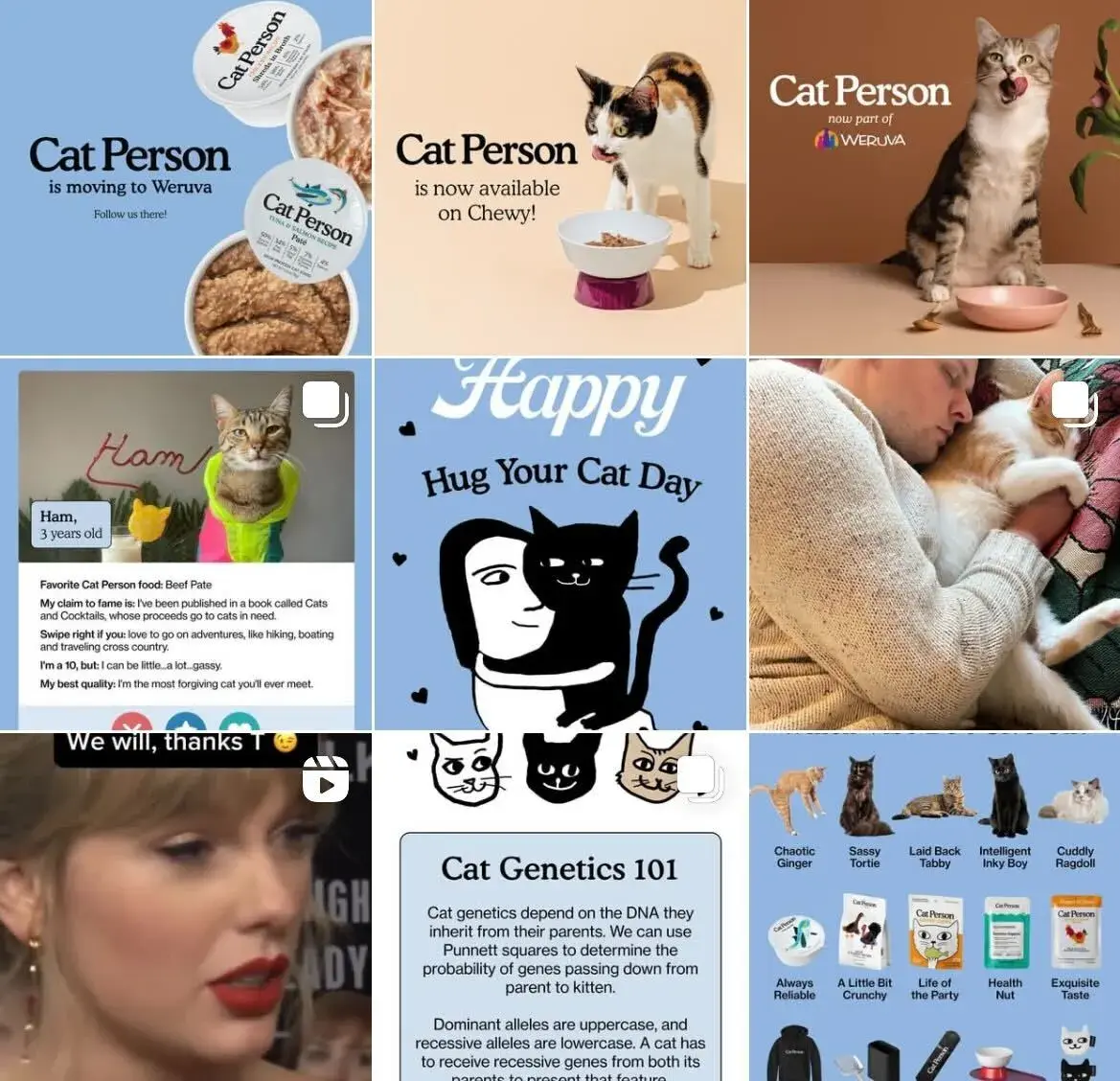 Grid of 9 thumbnail images of "Cat Person" content.