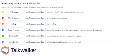 A visualization of how Blue Silk™ GPT helps categorize data in a simple to use way, just by typing keywords related to the categories you