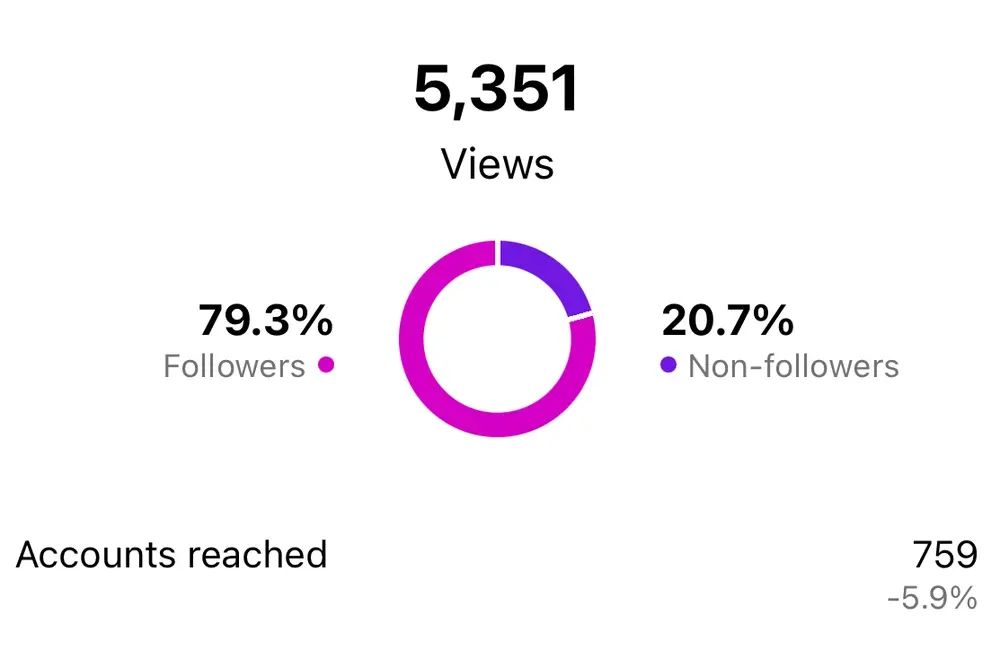 Instagram screenshot showing insights for a post with 5,351 views.