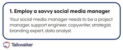 23 social media tips - teasing the first one - Employ a savvy social media manager - needs to be a project manager, support engineer, copywriter, strategist, branding expert, data analyst. 