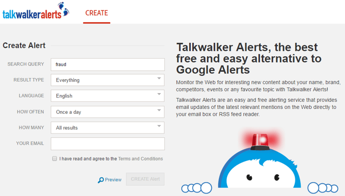 Alertas de Talkwalker: herramienta de escucha de redes sociales.