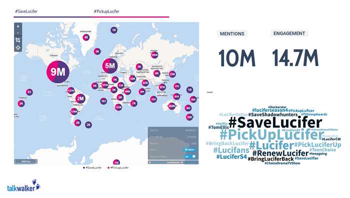 Map displaying virality growth of #SaveLucifer & #PickUpLucifer