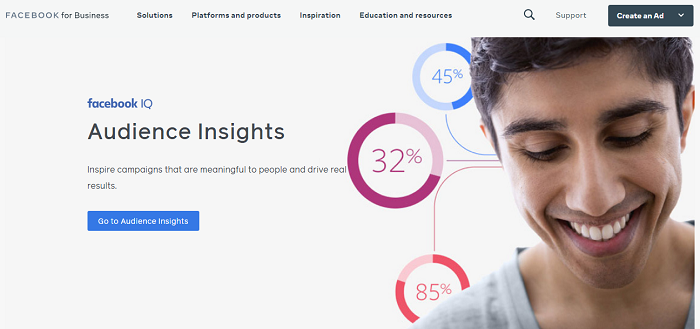Facebook Audience Insights website home page - consumer research tool