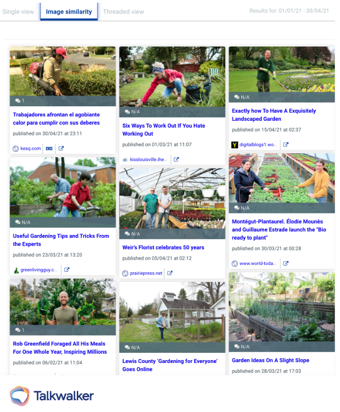 This image shows a thumbnail array of different social media posts that include pictures of gardening, helping to identify a budding trend.