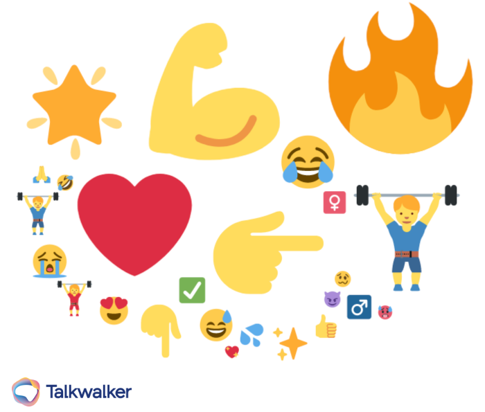 This emoji cloud shows off the most used emojis in the at-home fitness conversation. The flexed bicep, fire, star, and several weightlifting emojis all show the motivational messaging found in this category.