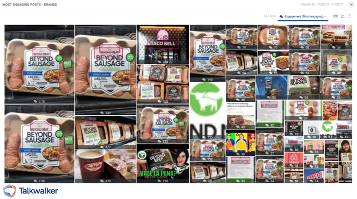 Our visual recognition technology allowed us to find that Beyond Meat images took a large share amongst the most engaging posts.