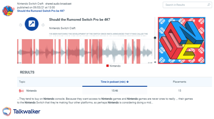 With Podcast Monitoring, it's possible to see the precise moments where your topic of interest gets mentioned within a podcast.