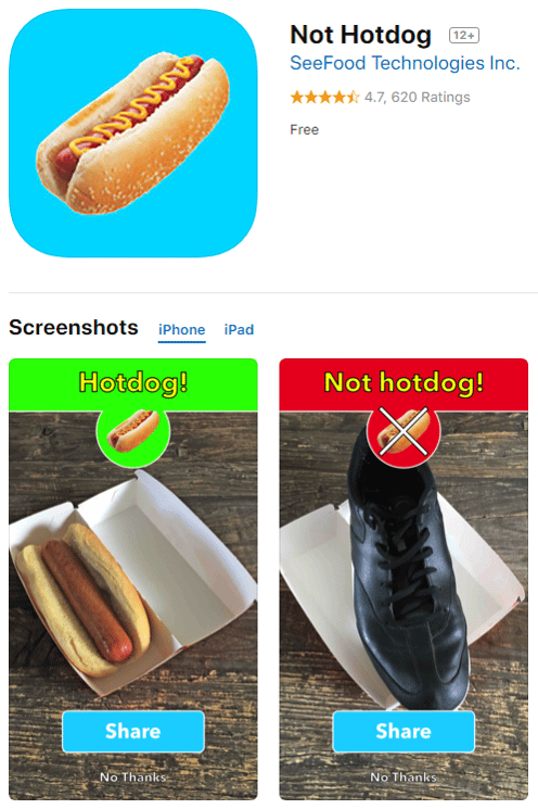 Not Hotdog app using image analysis technology