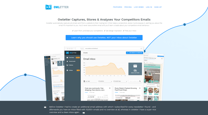 Competitor analysis tools - Owletter screenshot