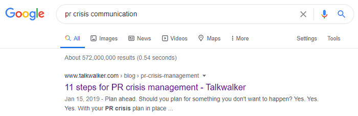 PR crisis management guide ranking number one in SERPs - SEO vs PPC