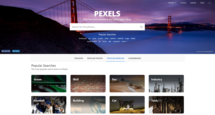 Pexels website - PR Tools guide
