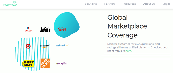 Reviewbox Website - globale Marktabdeckung von Verbraucherbewertungsdaten.