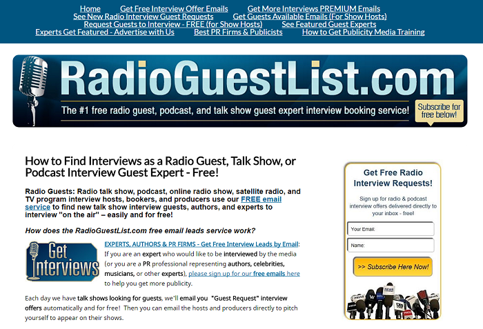 Radio Guest List website - PR Tools guide