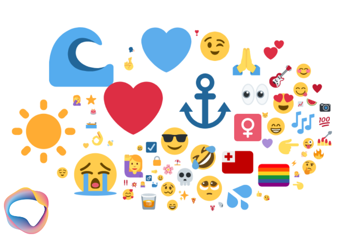Emoji cloud of regional seltzer brands shows that Nauti Seltzer uses nautical themed emoji to secure their branding