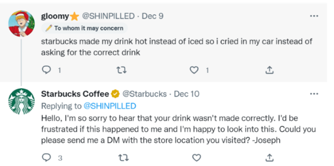 Starbucks responds to customer Twitter