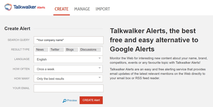 Market research tool - Talkwalker Alerts