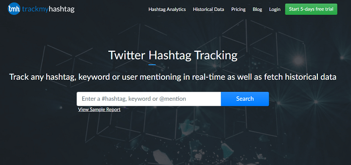 Hahstag analytics - A screenshot of TrackMyHashtag's landing page