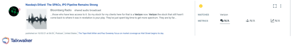Mit Hilfe von Podcast-Monitoring haben wir festgestellt, dass Bloomberg Verizon noch Wochen nach den ersten Meldungen besprochen hat.