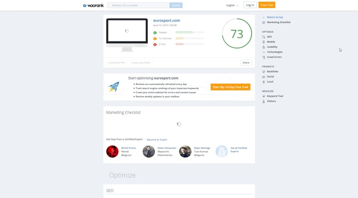 Competitor analysis tools - WooRank screenshot