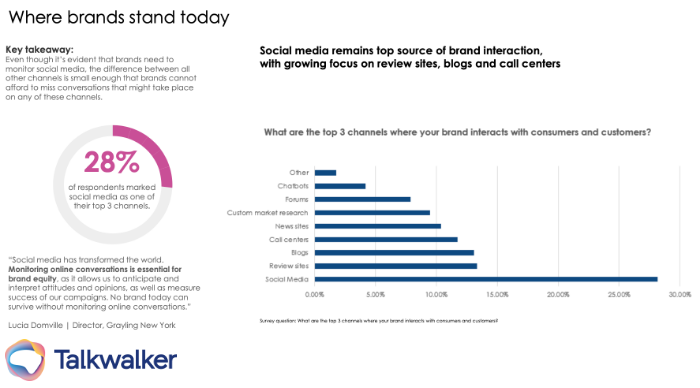 The image shows some of the places brand interact with their consumers, key takeaways from the survey results, and a quote from an expert in consumer branding. The report generated from this survey is available for download.