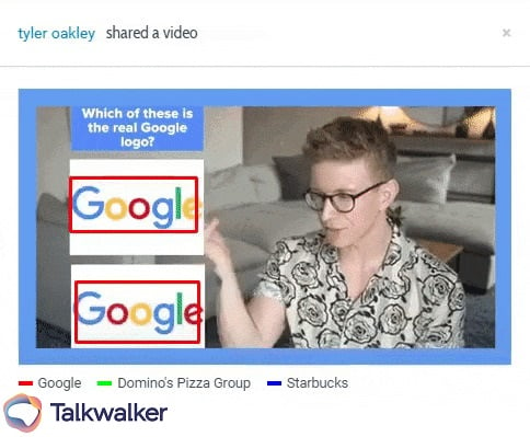 An example of video recognition in action, showing the Google logo detected in a social video