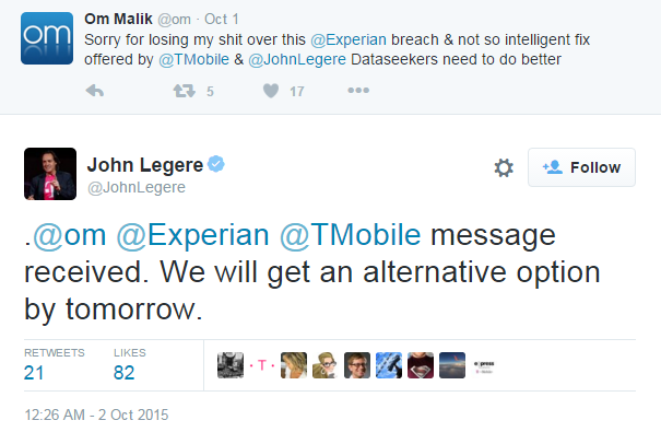 John Legere tweet
