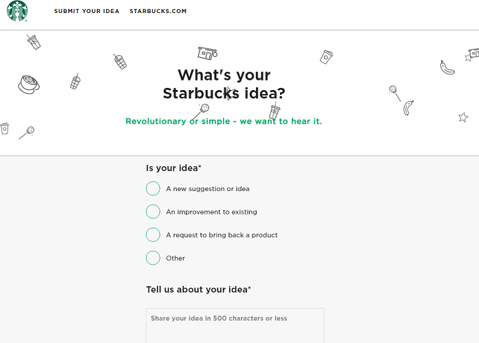 Starbucks idea submission website for market research