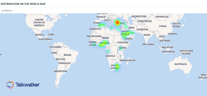Heat map of where the online conversations about “Stradivarius” are coming from during the past 3 months.