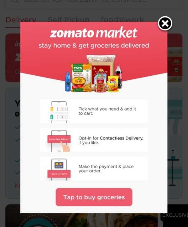 Zomato market for grocery shoping in india