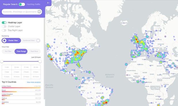 Hashtag analytics and tracking - onemilliontweetmap heatmap
